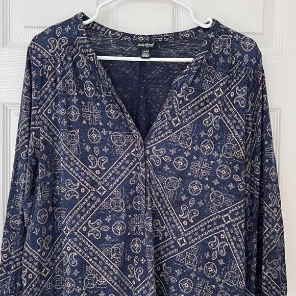 Lucky Brand Blue 3/4 Sleeve Boho Top Size 1X Spring Blouse Paisley Floral Print - Picture 3 of 8